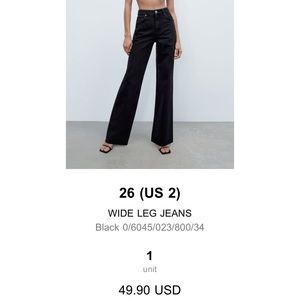 NWT Zara Black Wide Legged Jeans